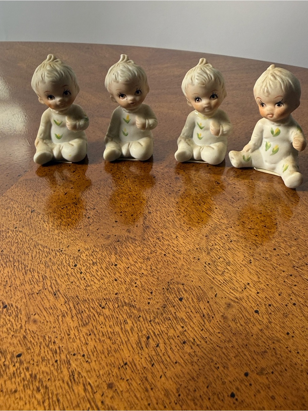 Porcelain Baby Boy Figurines Sitting Bisque Miniature Figure Flower Pajamas Vtg